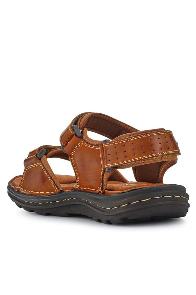Pavers Pavers Men's Leather Adjustable Sandals in Tan - 3