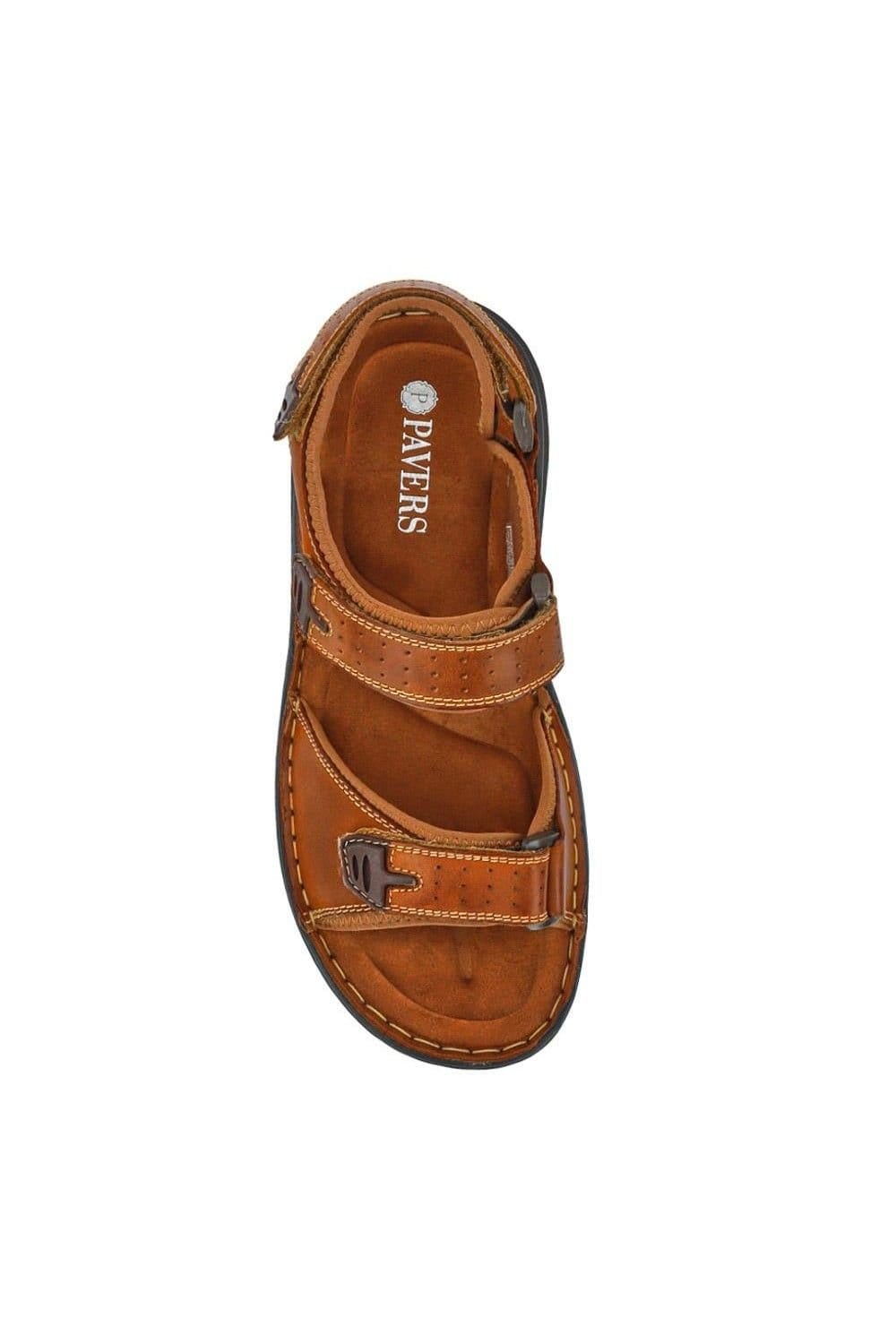 Pavers Pavers Men's Leather Adjustable Sandals in Tan - 4
