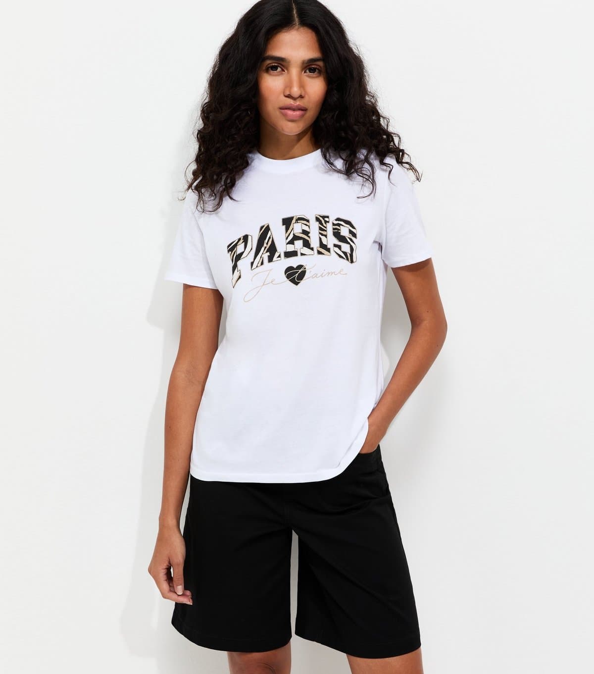 New Look Women's White Cotton Paris Zebra Print Relaxed Fit T-Shirt New Look