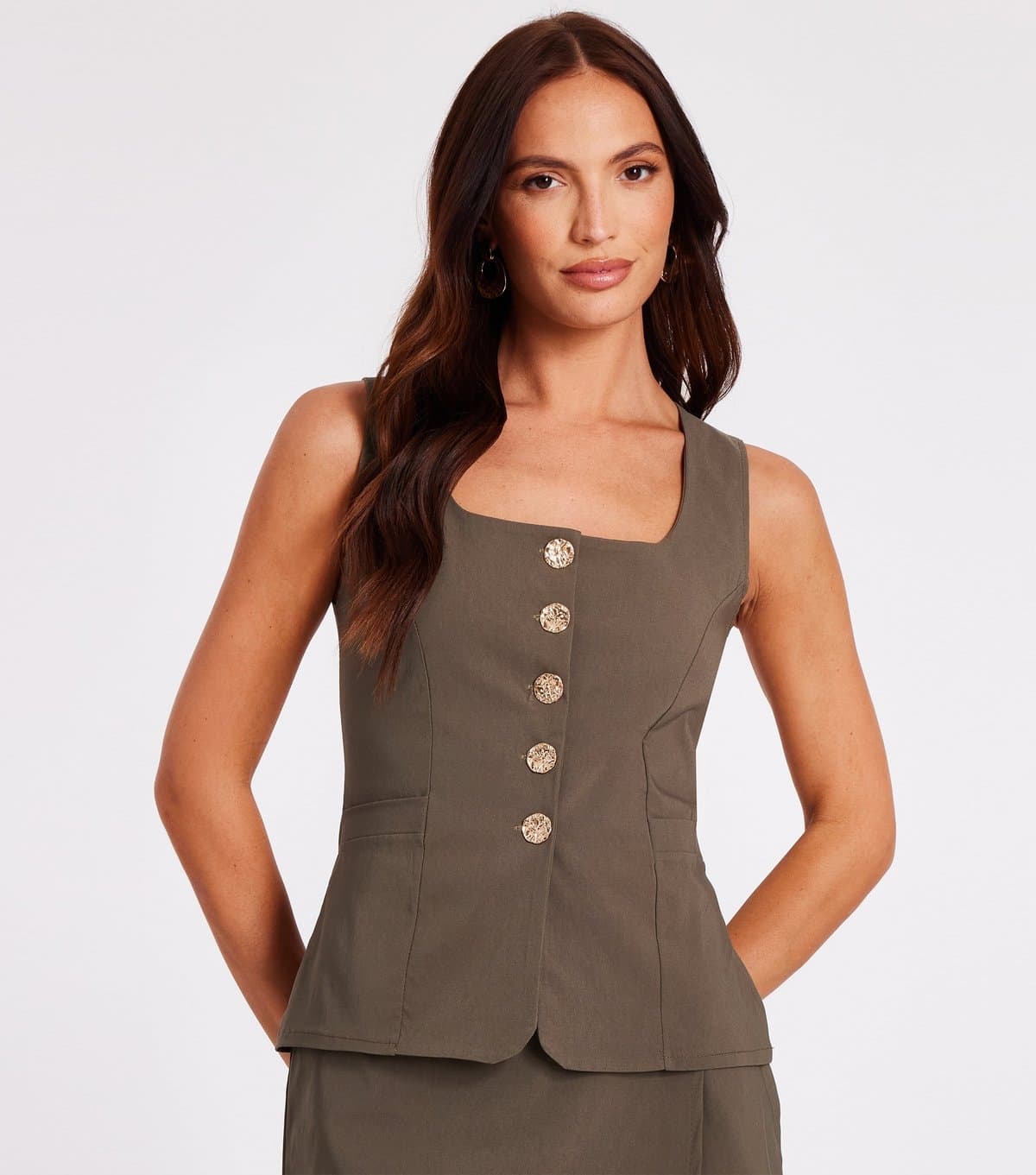 Quiz Women's Khaki Button Up Waistcoat Quiz New Look