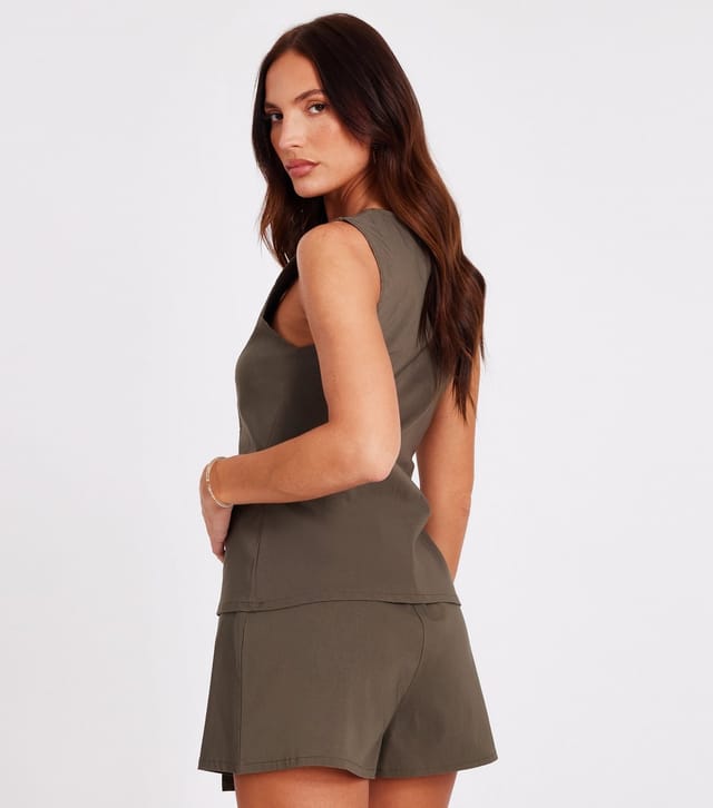 Quiz Women's Khaki Button Up Waistcoat Quiz New Look - 3