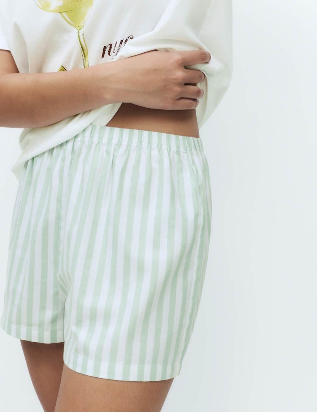 Marks & Spencer M&S Cotton Rich Printed Shortie Set Green Mix - 4