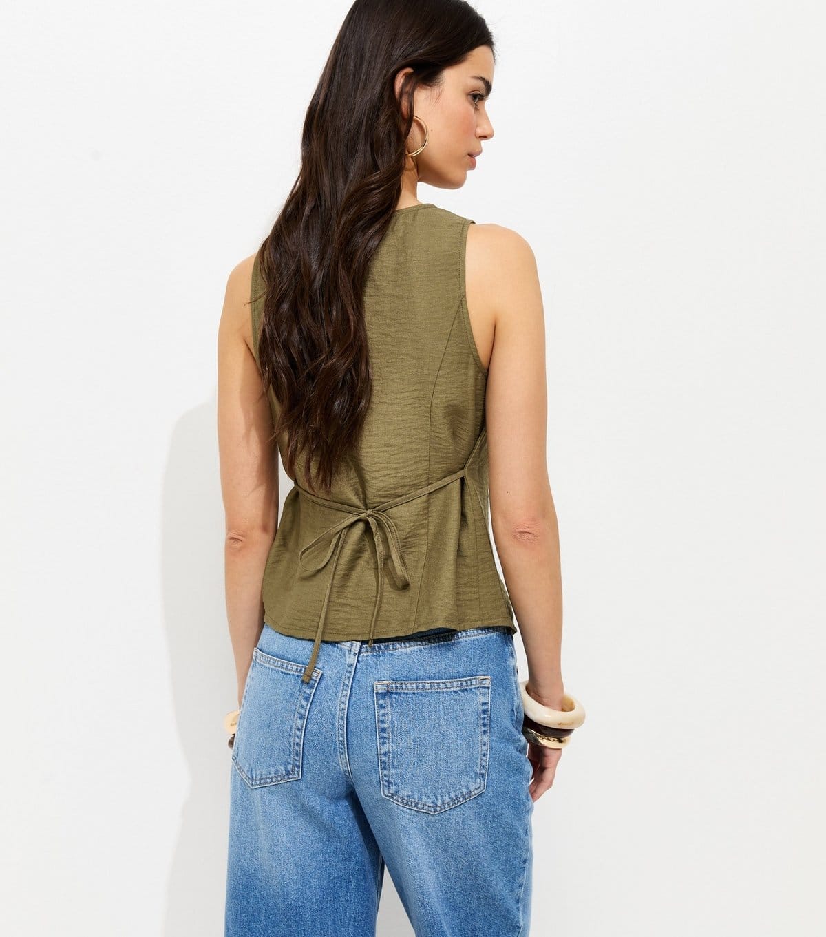 New Look Women's Khaki Gold Tone Textured Buttons Waistcoat New Look - 4