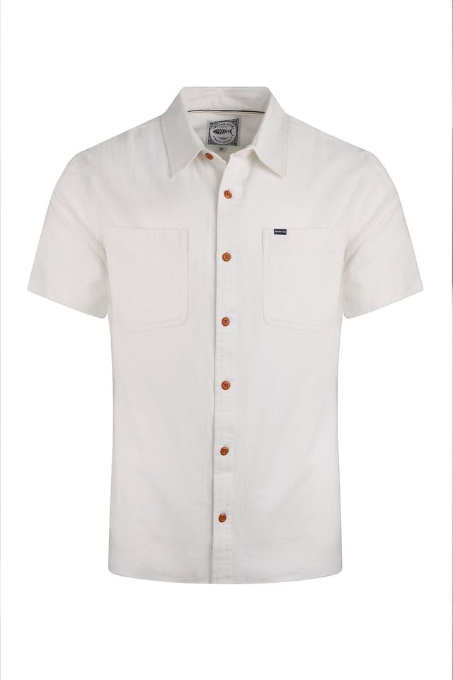 Weird Fish Weird Fish Men's Hinton Cotton & Linen Crepe Shirt in Off-White - 2