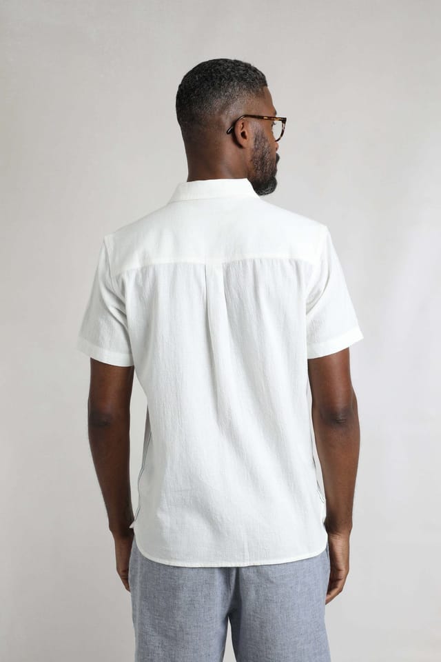 Weird Fish Weird Fish Men's Hinton Cotton & Linen Crepe Shirt in Off-White - 3