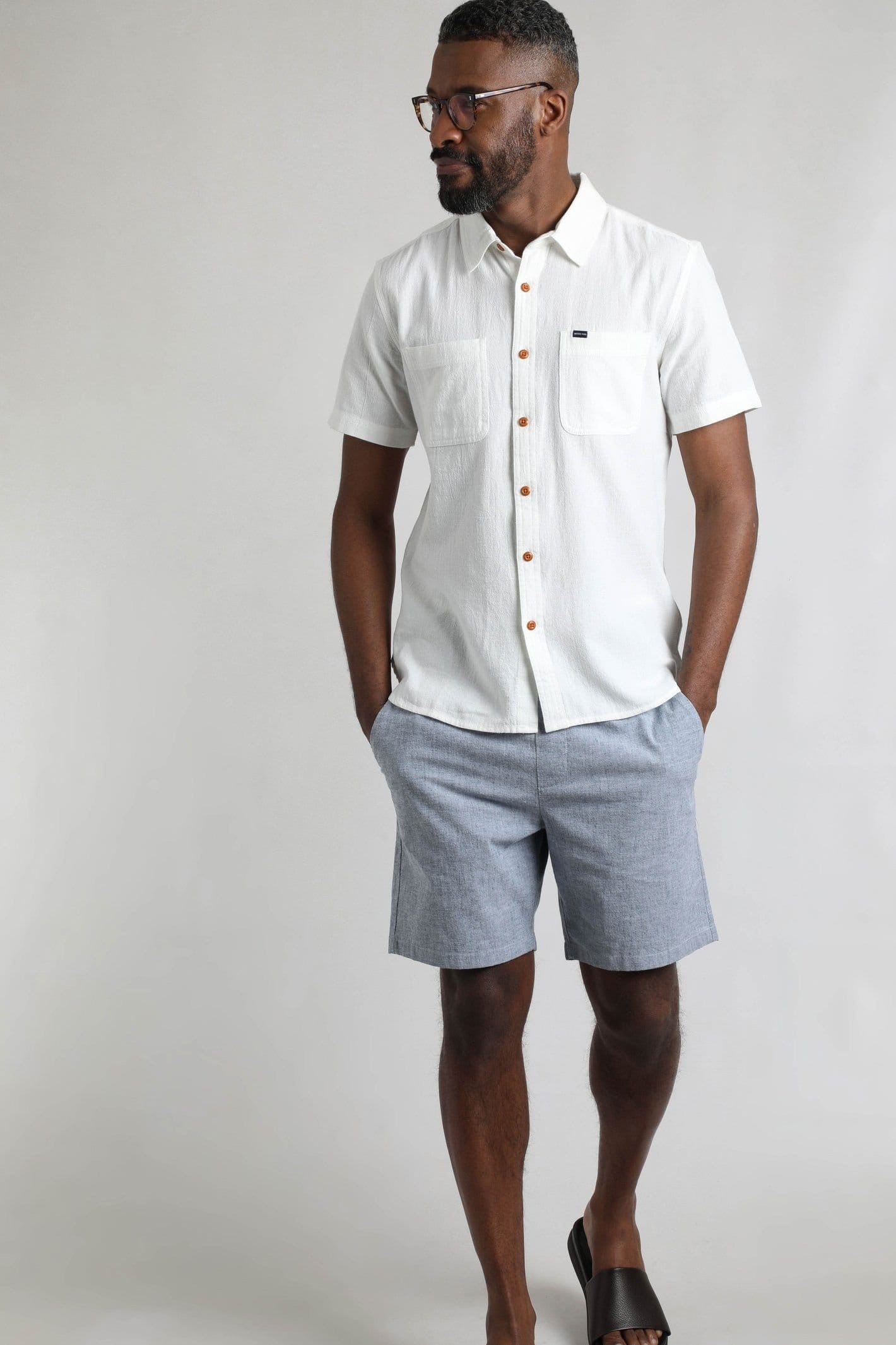 Weird Fish Weird Fish Men's Hinton Cotton & Linen Crepe Shirt in Off-White - 4