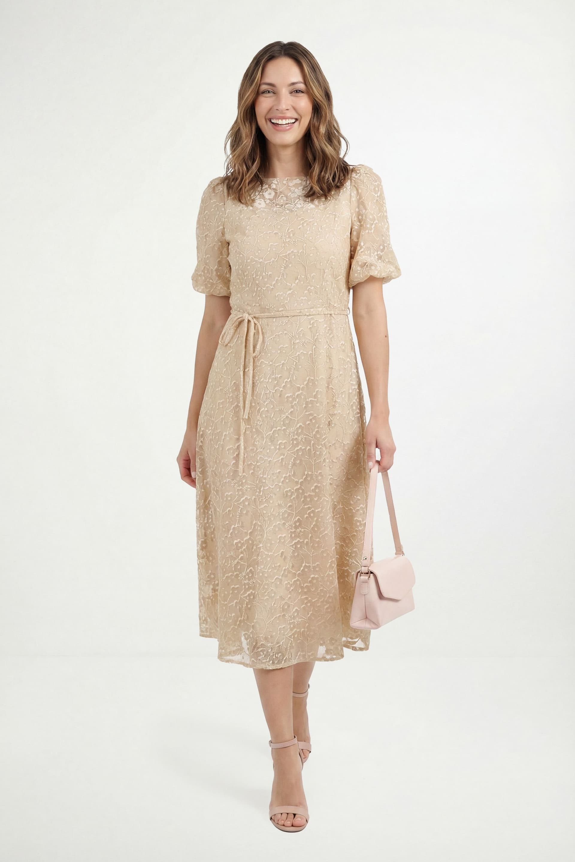 Wallis Wallis Women's Petite Burn Out Floral Organza Midi Dress in Cream
