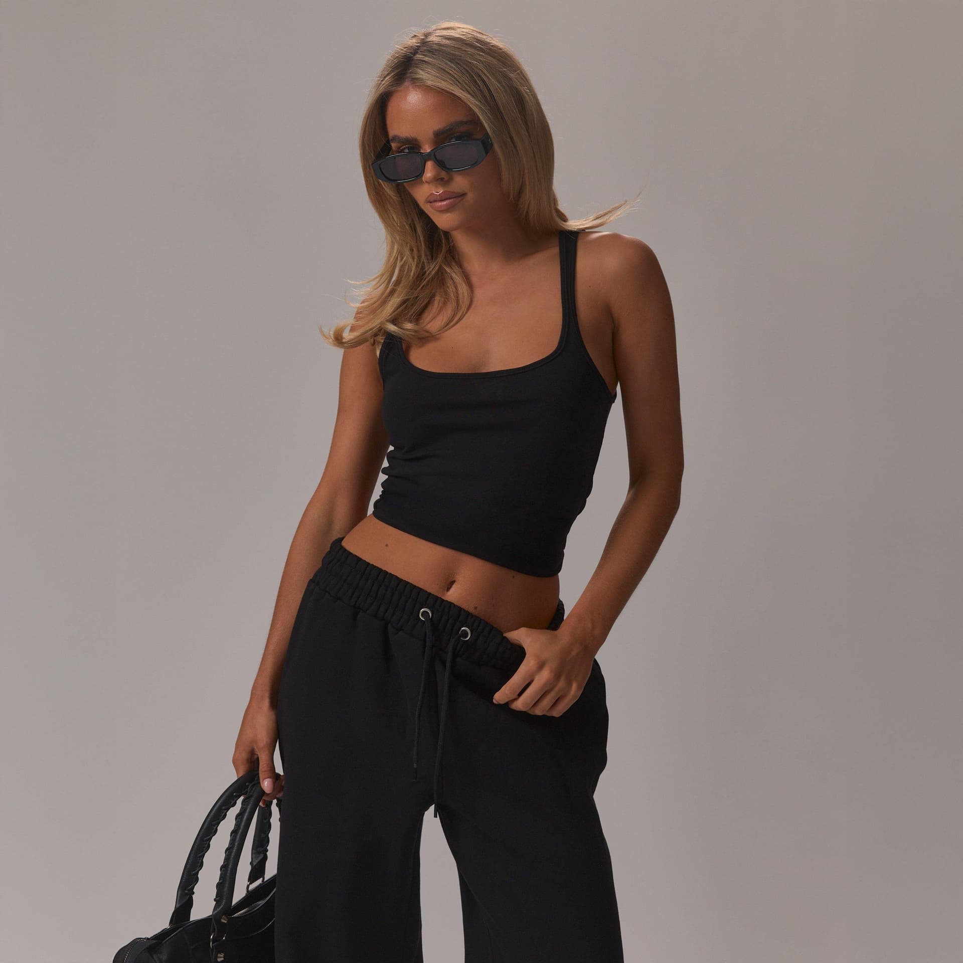 EGO EGO Black Ribbed Scoop Neck Fitted Top