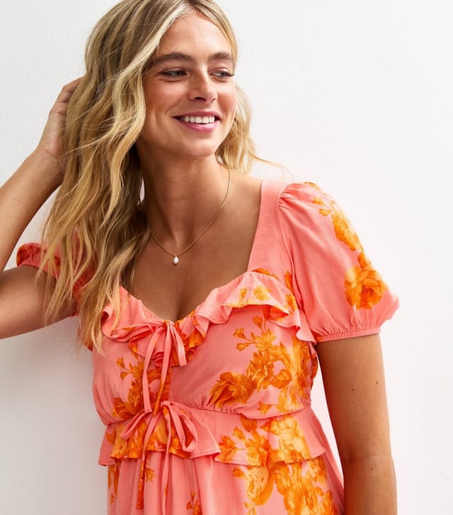 New Look Women's Maternity Pink Floral Print Milkmaid Ruffle Midi Dress New Look - 2