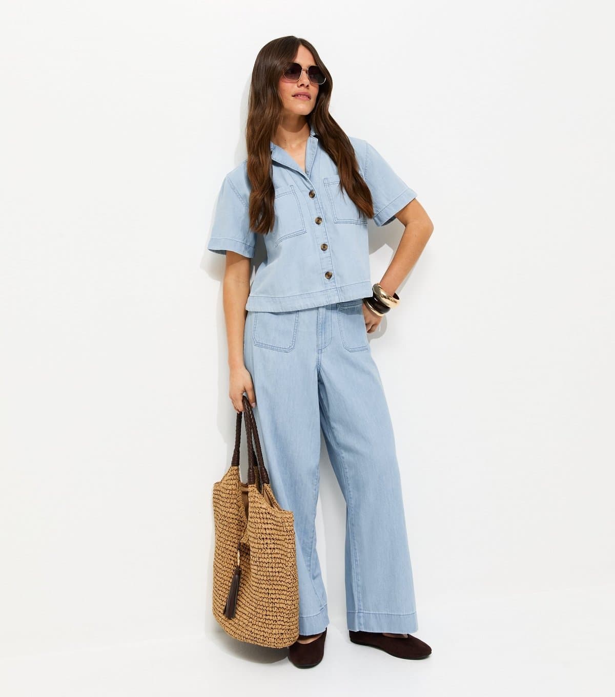 New Look New Look Petite Light Blue Wide-Leg Denim Trousers