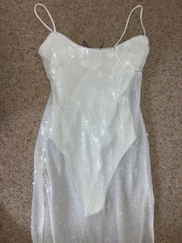 Bershka Bershkahalf sheer sequin white maxi dress