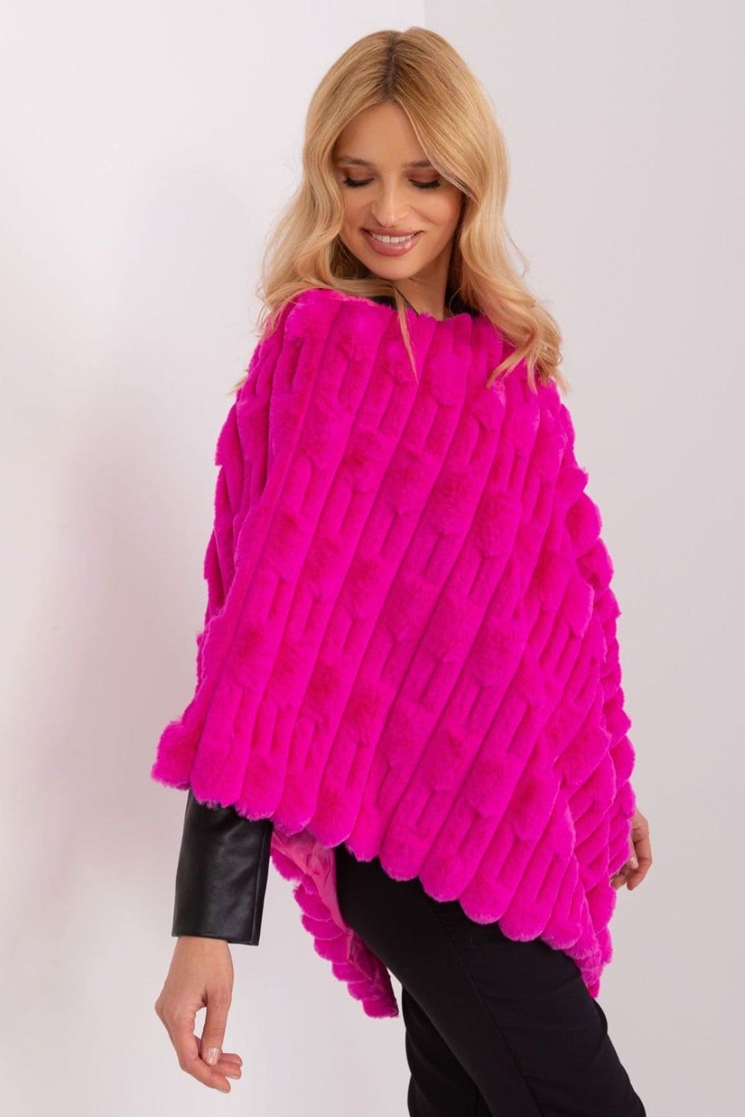 Love Lace Love Lace Women's Lined Casual Polyester Poncho with Textured Look in Fuchsia - 4