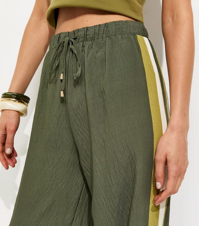 New Look Women's Tall Green Striped Wide Leg Trousers New Look - 2