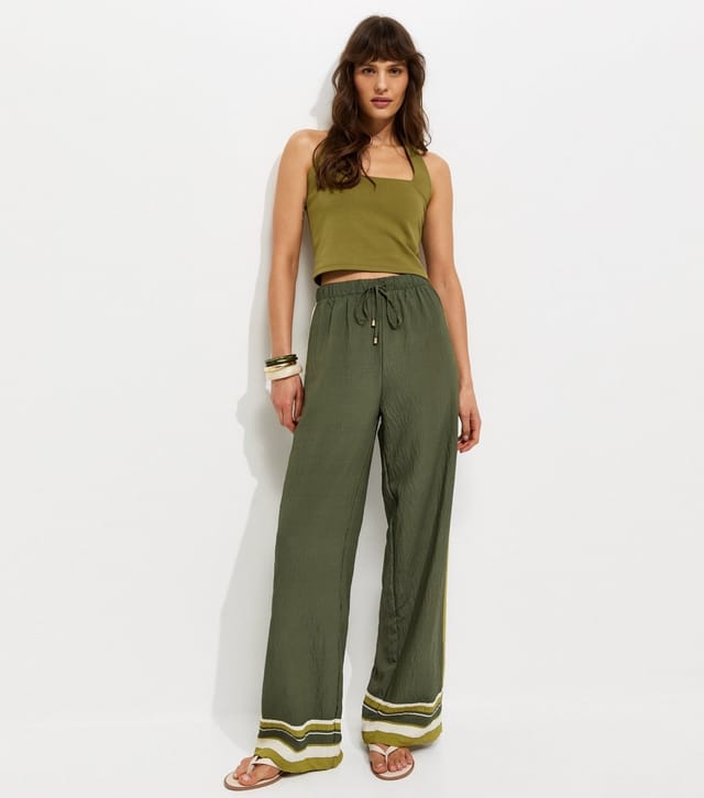 New Look Women's Tall Green Striped Wide Leg Trousers New Look - 3