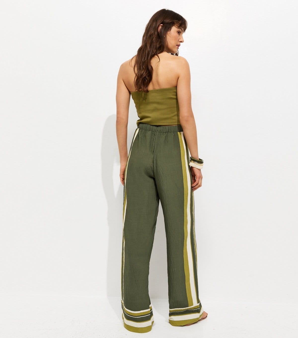 New Look Women's Tall Green Striped Wide Leg Trousers New Look - 4