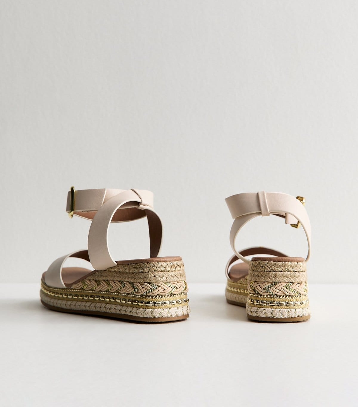 New Look Women's Off White Faux Leather Embroidered Wedge Sandals Vegan New Look - 4