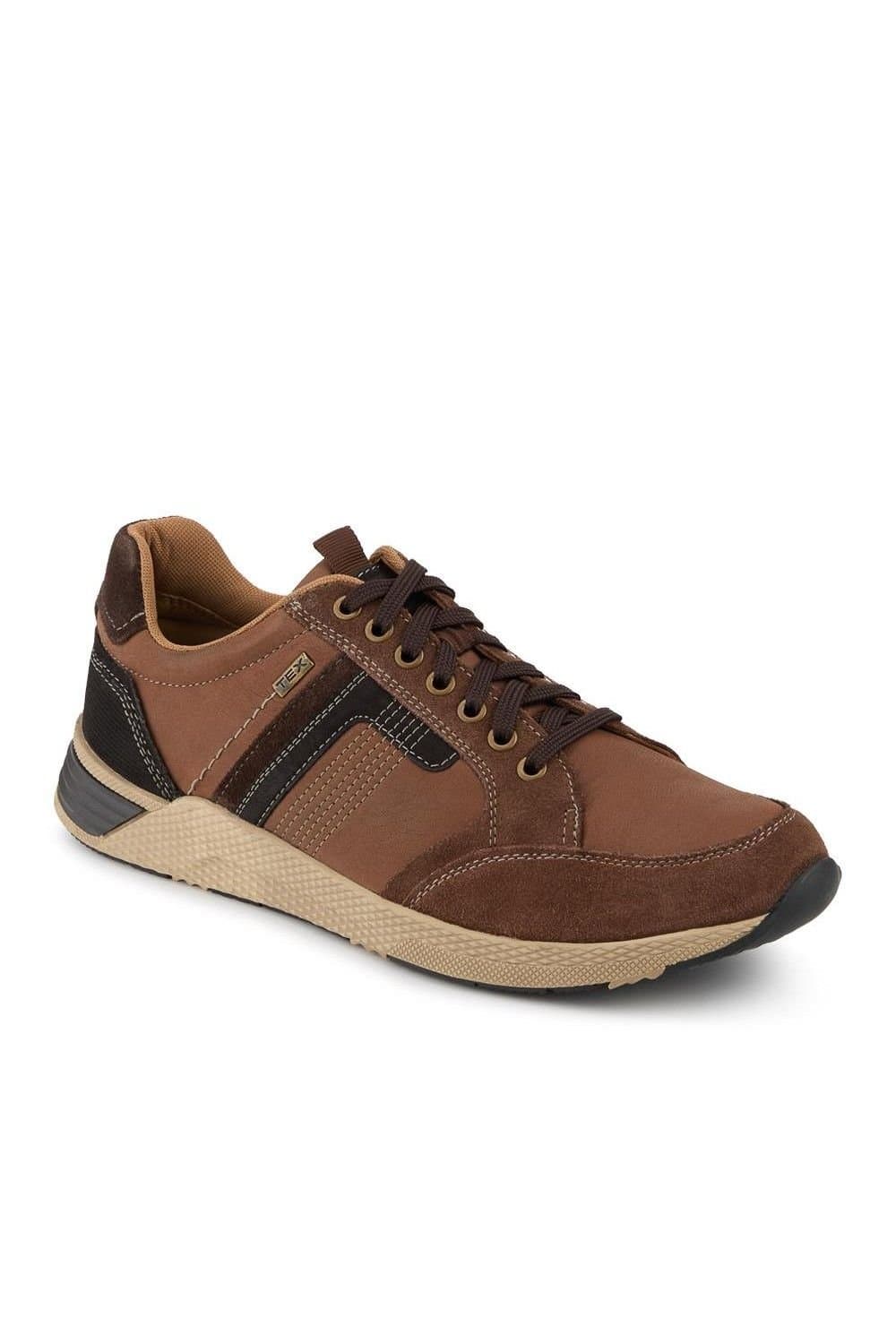 Pavers Pavers Men's Wide Fit Leather Casual Cushioning Trainers in Brown