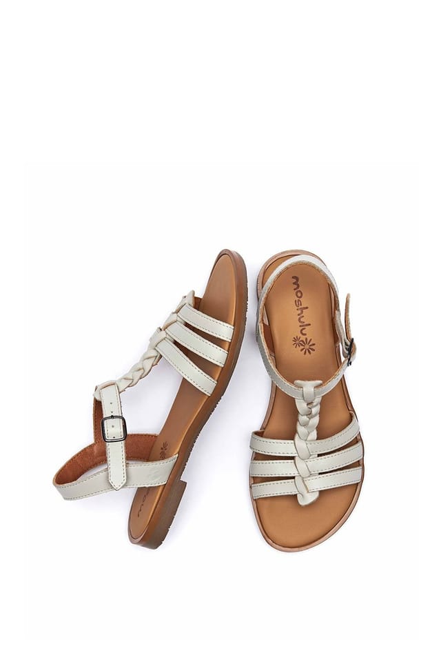 Moshulu Moshulu Women's 'Wasabi' Strappy Leather T-bar Sandals in White - 2