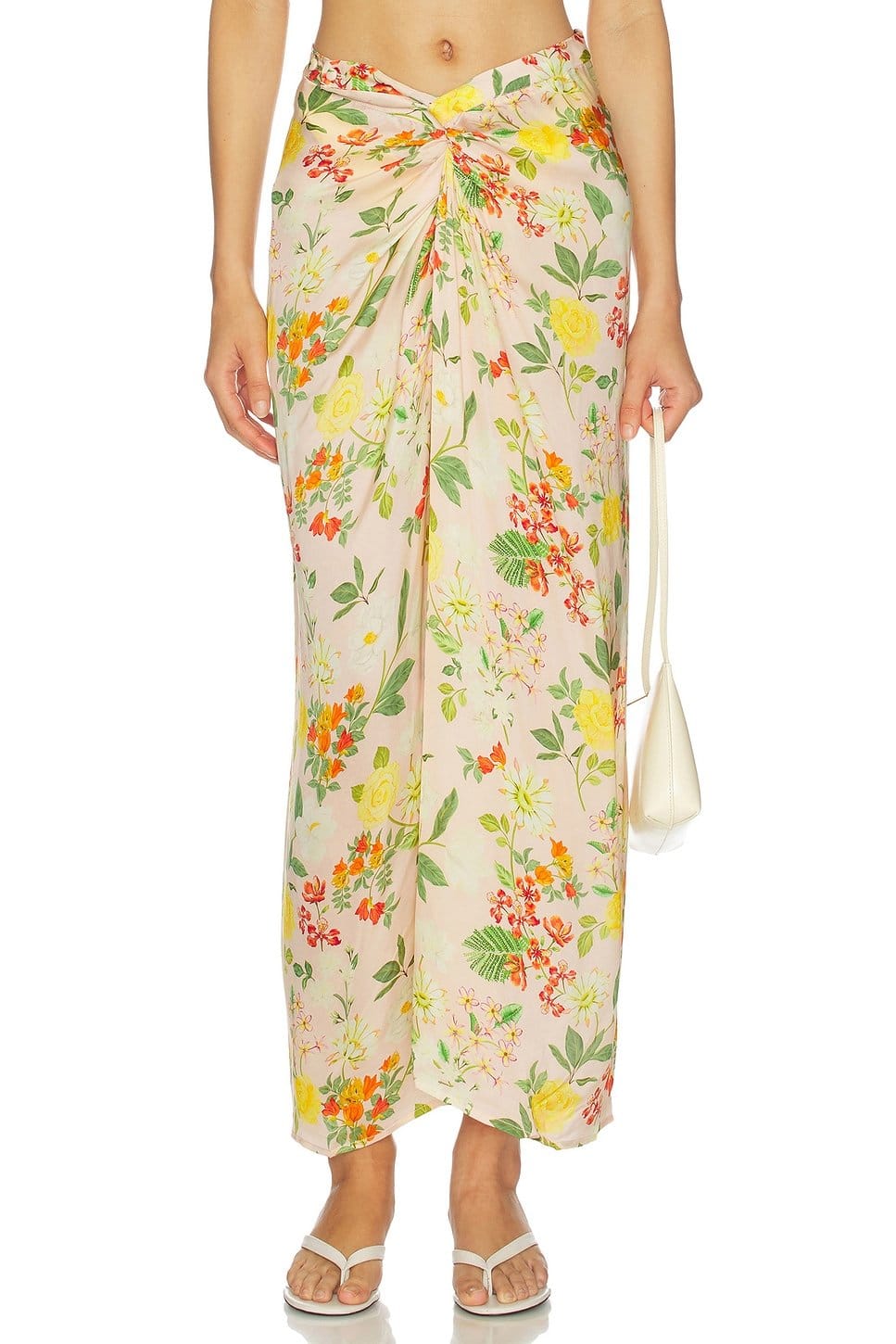 Revolve Blush Floral Hand Draped Midi Skirt