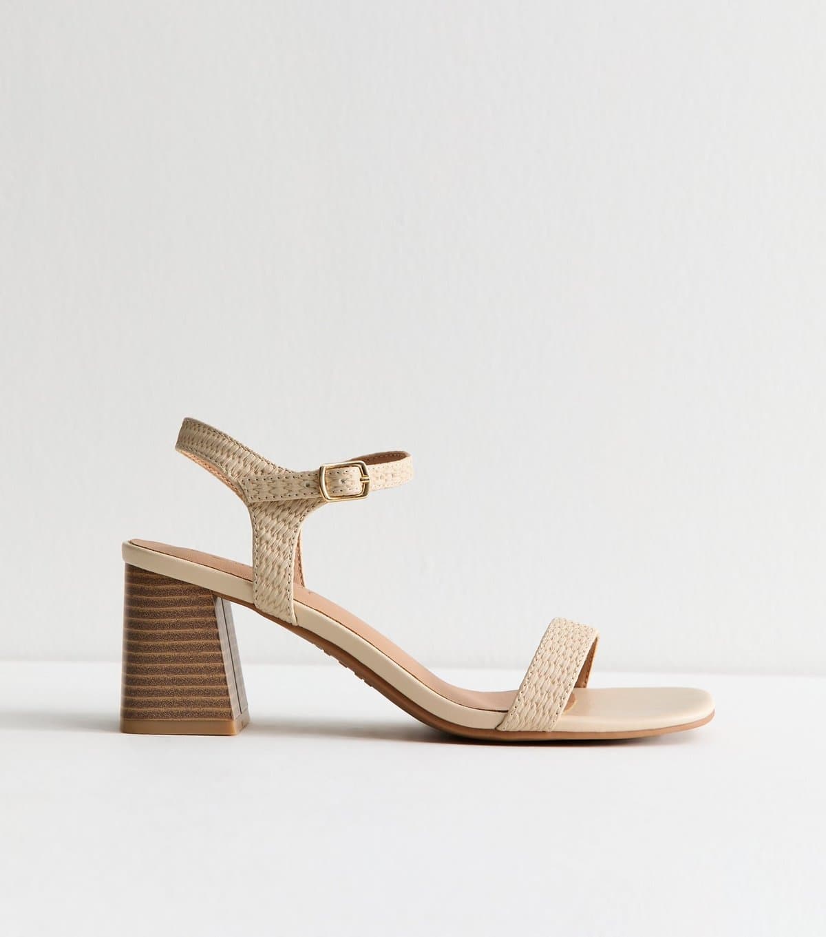 New Look Women's Cream Raffia And Faux Leather Heeled Sandals Vegan New Look