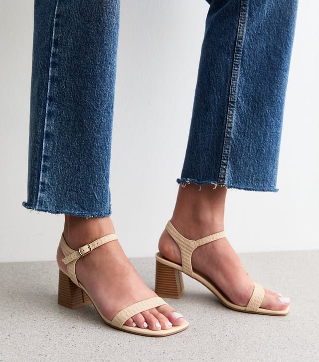 New Look Women's Cream Raffia And Faux Leather Heeled Sandals Vegan New Look - 2