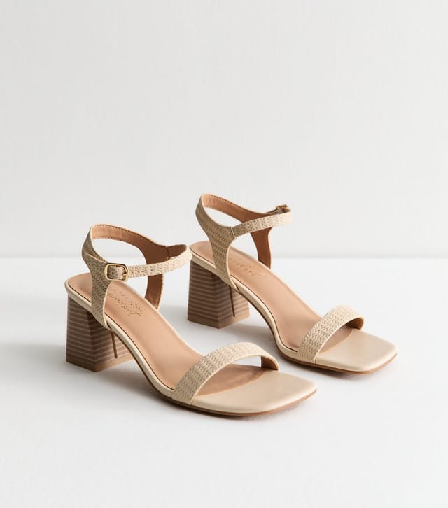 New Look Women's Cream Raffia And Faux Leather Heeled Sandals Vegan New Look - 3