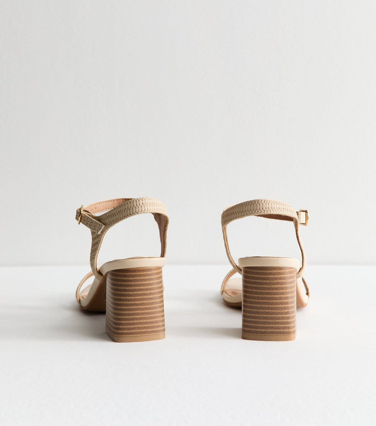 New Look Women's Cream Raffia And Faux Leather Heeled Sandals Vegan New Look - 4