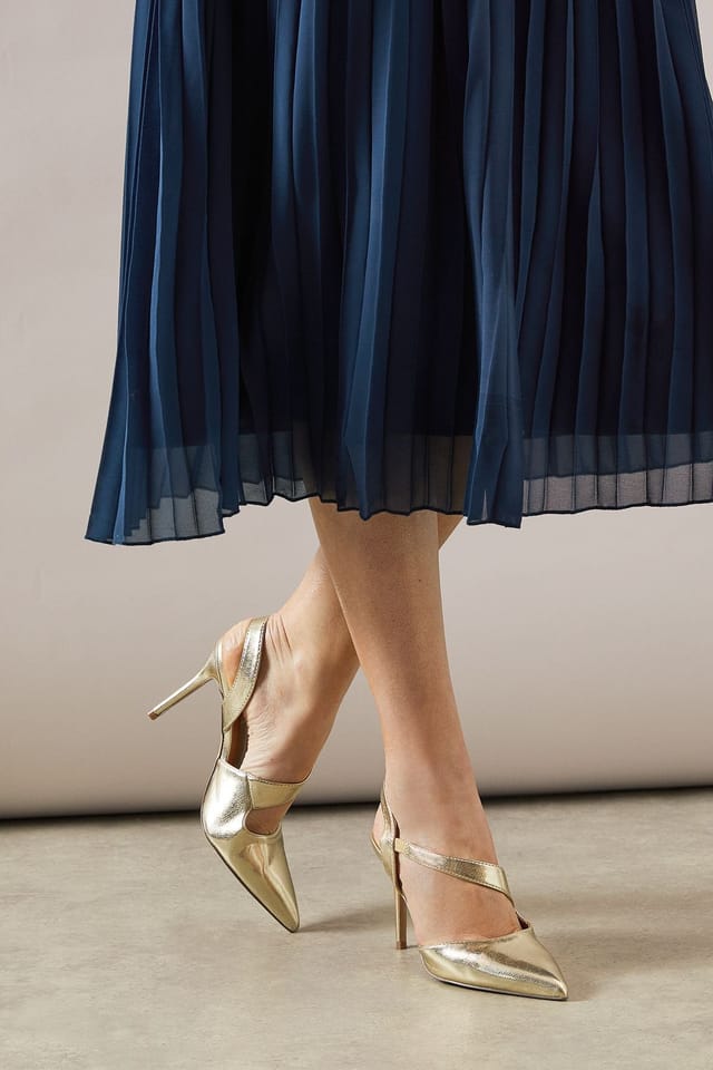 Wallis Wallis Women's Wide Fit Everly Asymmetric Pointed Stiletto High Heel Court Shoes in Gold - 2
