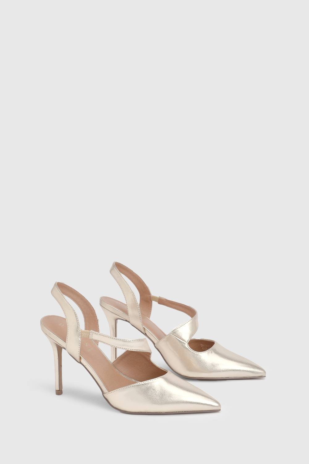 Wallis Wallis Women's Wide Fit Everly Asymmetric Pointed Stiletto High Heel Court Shoes in Gold - 4