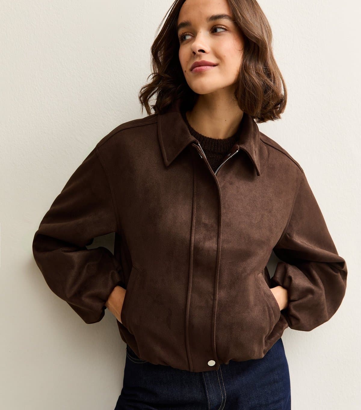 New Look Women's Brown Faux Suede Bubble Hem Jacket New Look