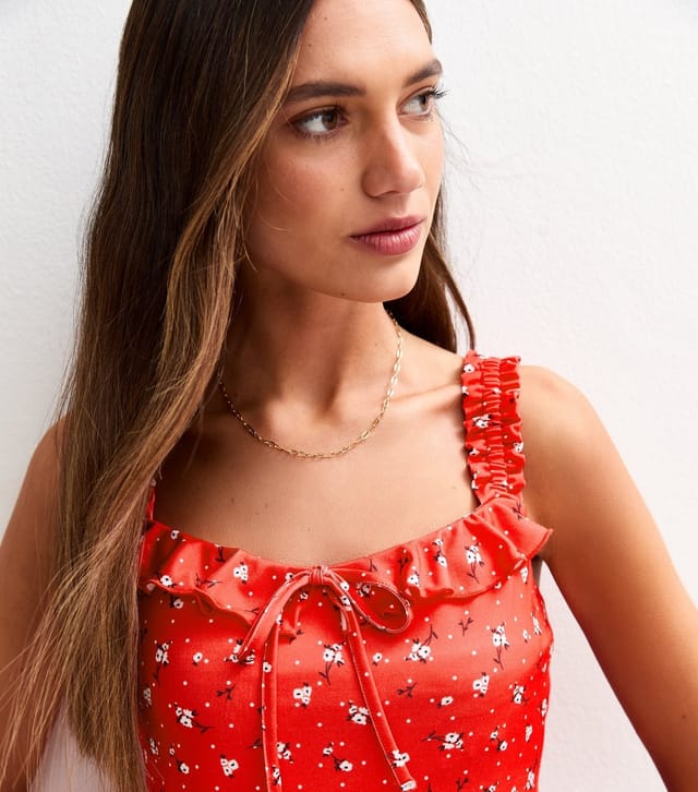 New Look Women's Red Floral Print Ruffle Trim Mini Dress New Look - 2