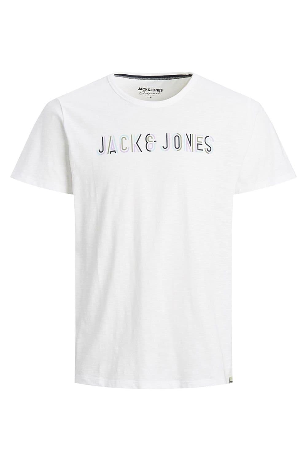 jack & jones Jack & Jones Men's White Cotton Logo T-Shirt Crew Neck Casual Tee, White