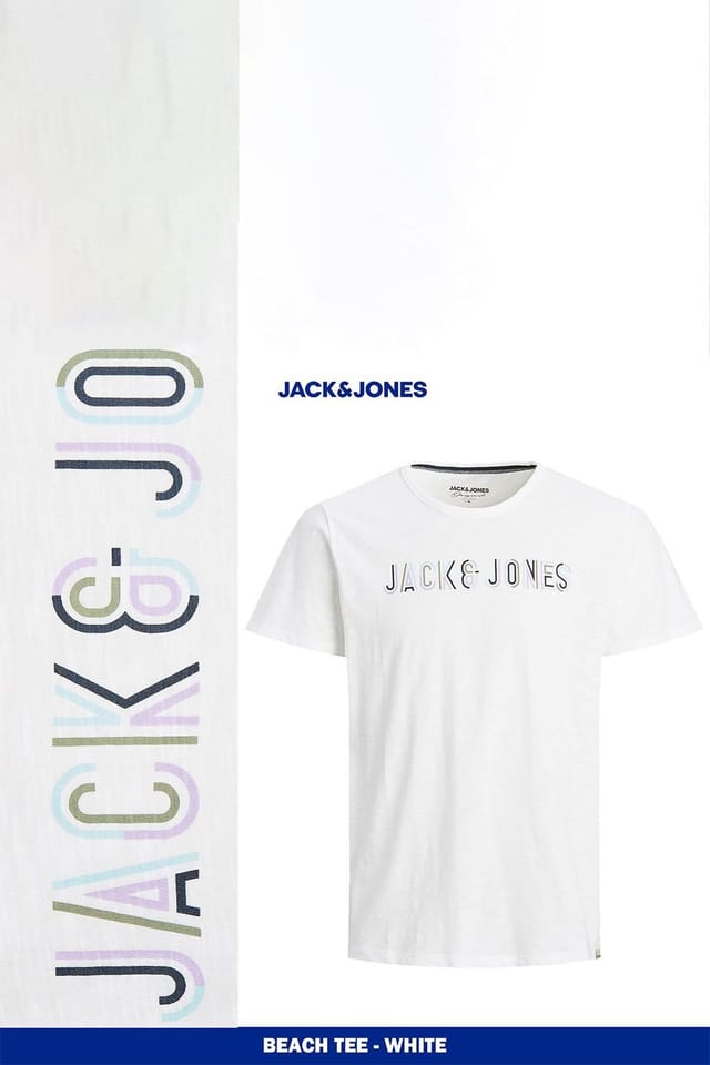 jack & jones Jack & Jones Men's White Cotton Logo T-Shirt Crew Neck Casual Tee, White - 3
