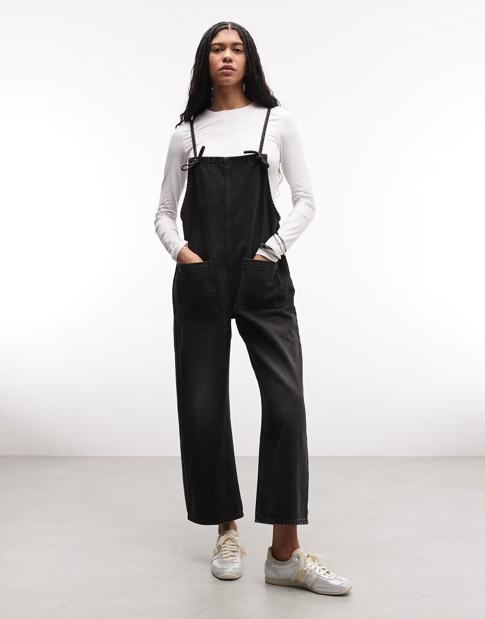 ASOS Monki denim wide leg jumpsuit in black wash
