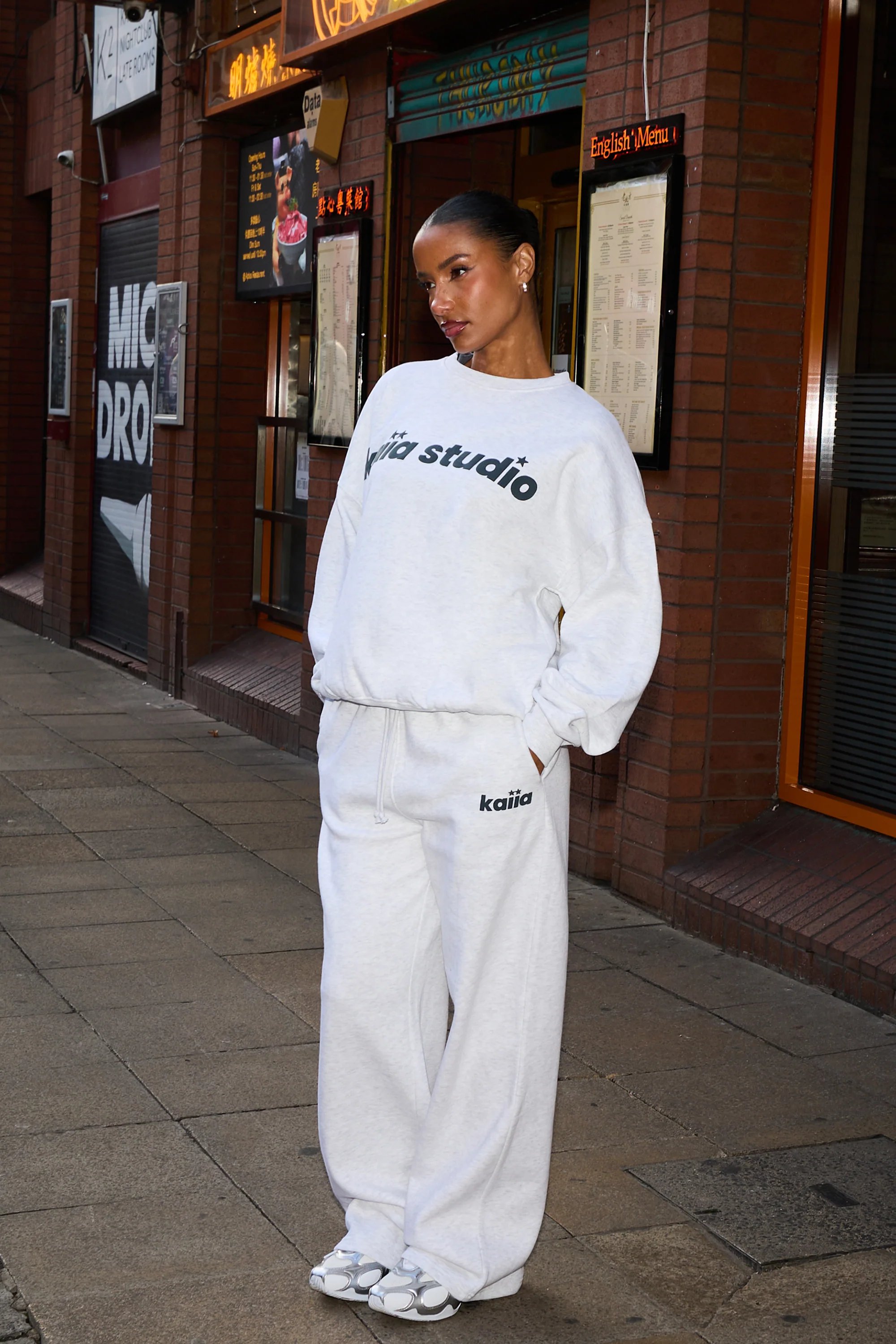 Kaiia Kaiia Studio Star Oversized Sweatshirt Light Grey Marl & Dark Grey - 3