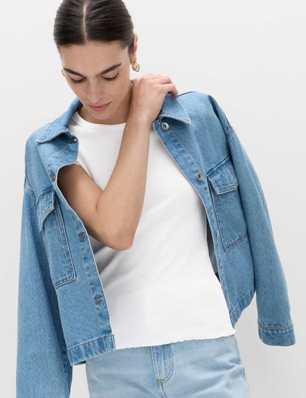 Marks & Spencer M&S Cotton Rich Ribbed Lettuce Edge T-Shirt White - 2