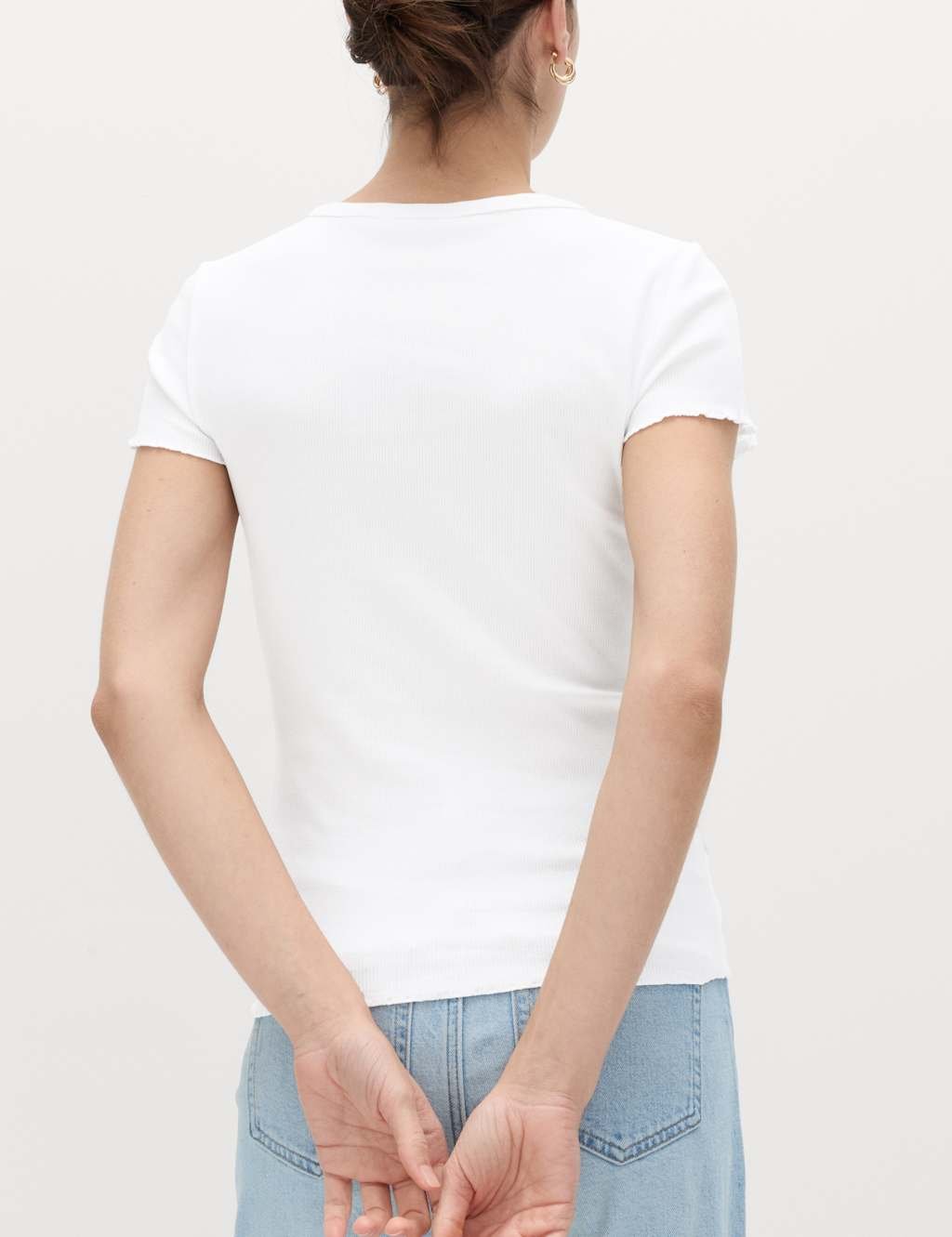Marks & Spencer M&S Cotton Rich Ribbed Lettuce Edge T-Shirt White - 3