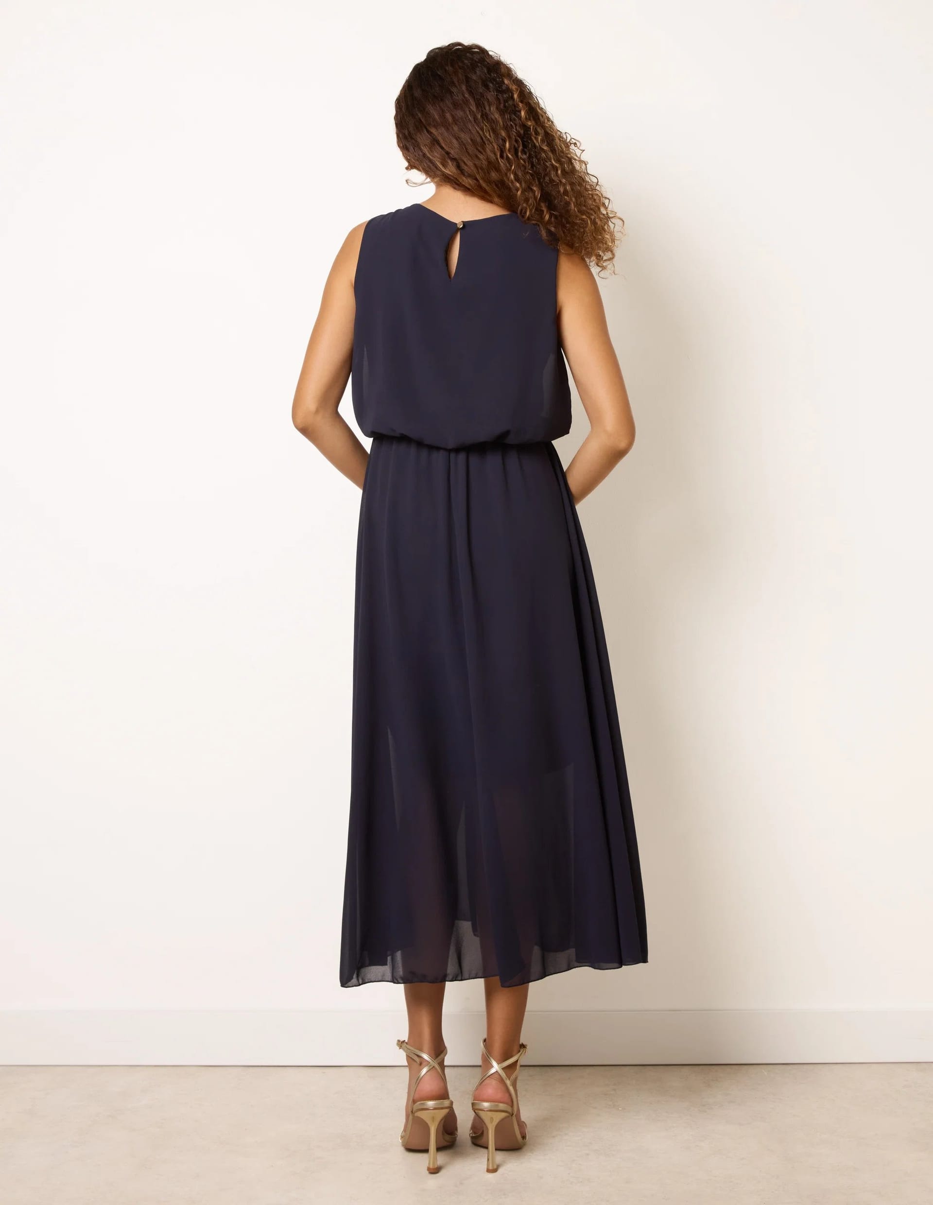 Blue Vanilla Plain Sleeveless Cowl Neck Dress - 4