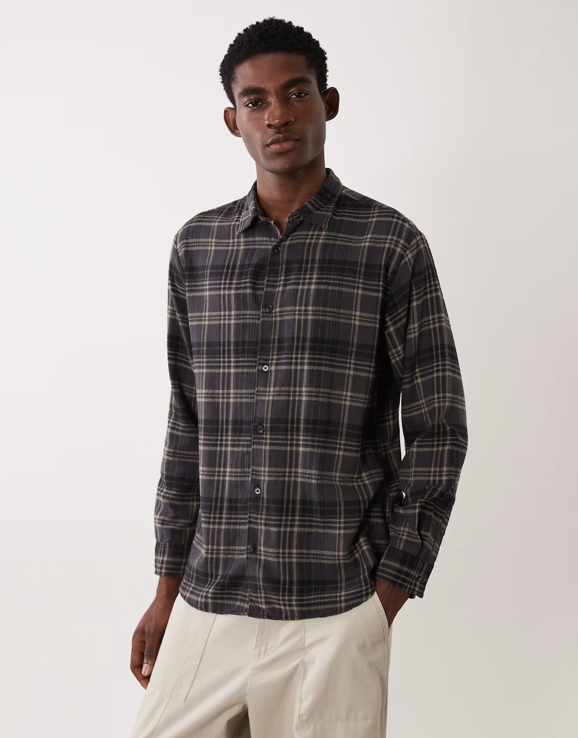 ASOS ASOS JJ Rebel Check Shirt in Dark Grey
