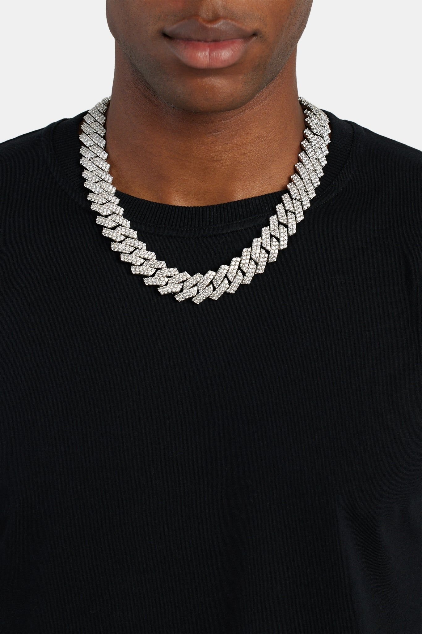 Cernucci Cernucci Men's 19mm Prong Cuban Chain in Metallic Silver - 1