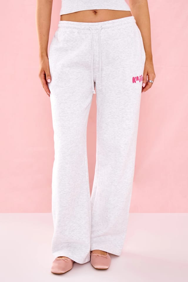 Kaiia Kaiia Bubble Graphic Wide Leg Joggers Light Grey Marl & Pink - 3
