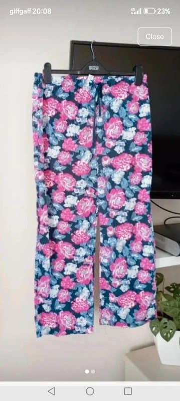 Hippie Ladies size 10 vintage floral jersey stretch waist wide leg summer trousers