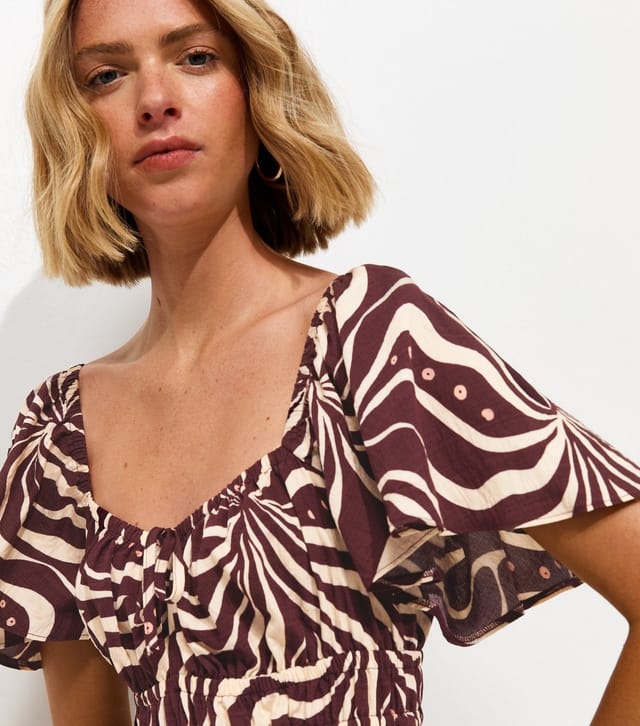 New Look Women's Brown Swirl Print Flutter Sleeve Midi Dress New Look - 2