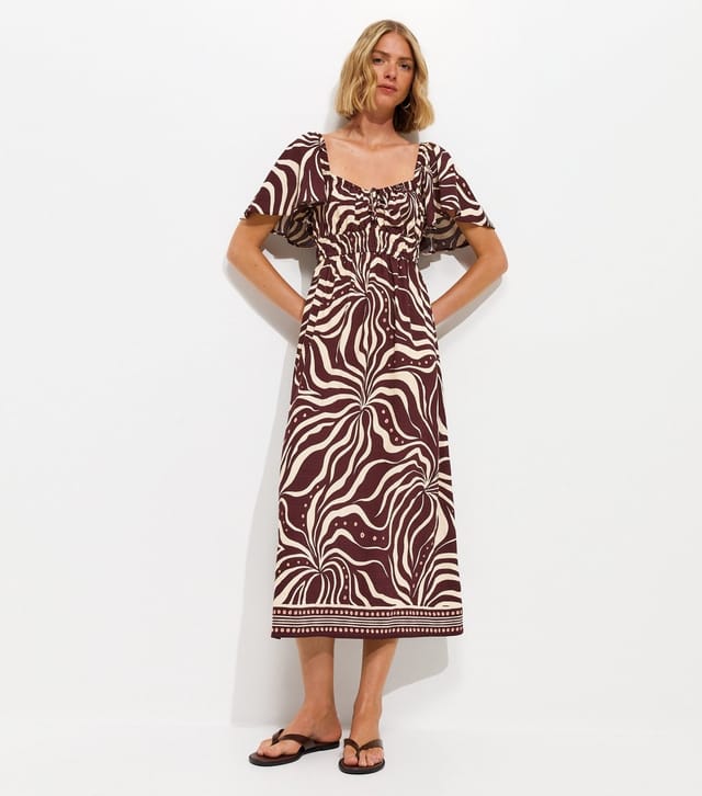 New Look Women's Brown Swirl Print Flutter Sleeve Midi Dress New Look - 3