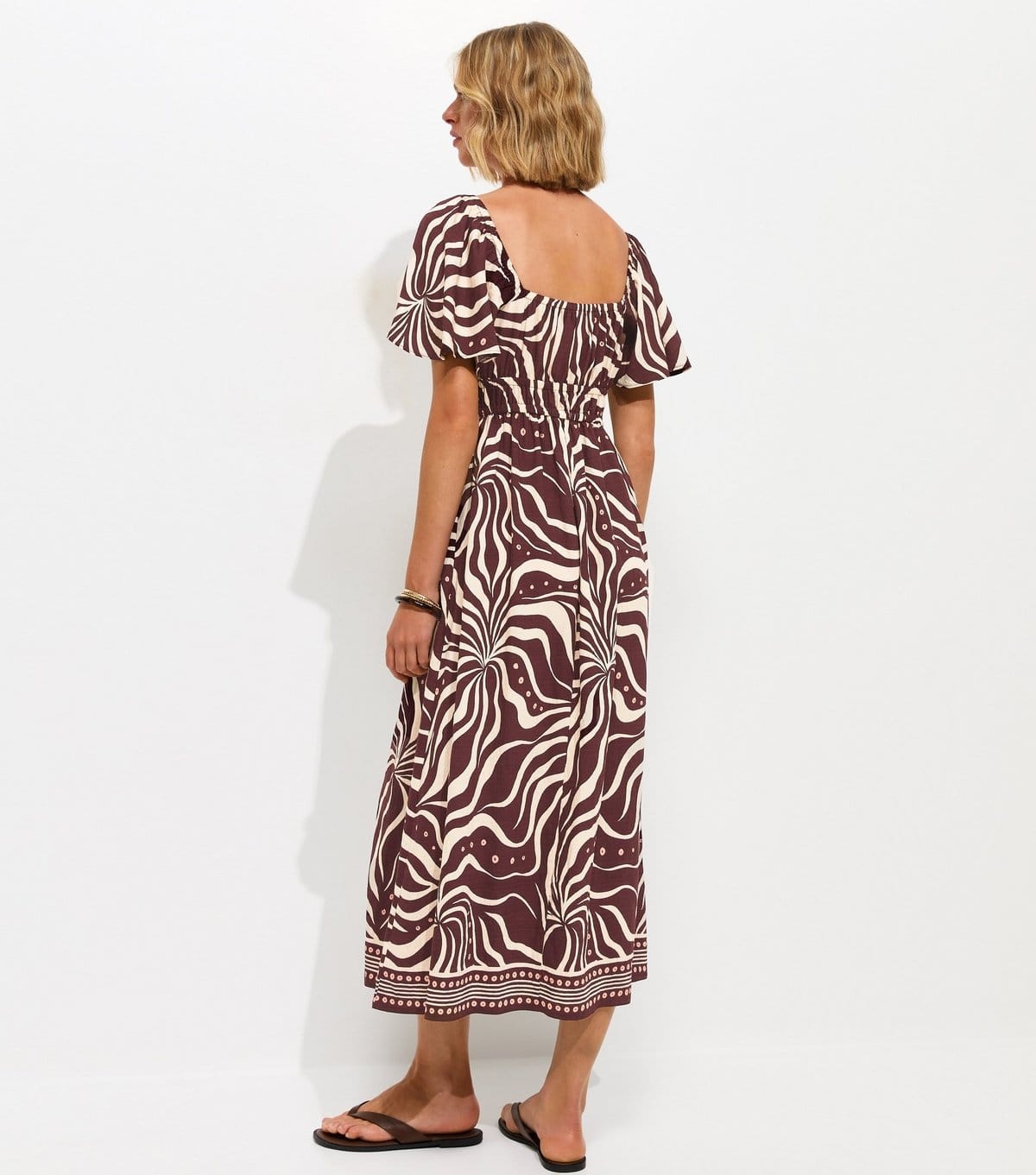New Look Women's Brown Swirl Print Flutter Sleeve Midi Dress New Look - 4