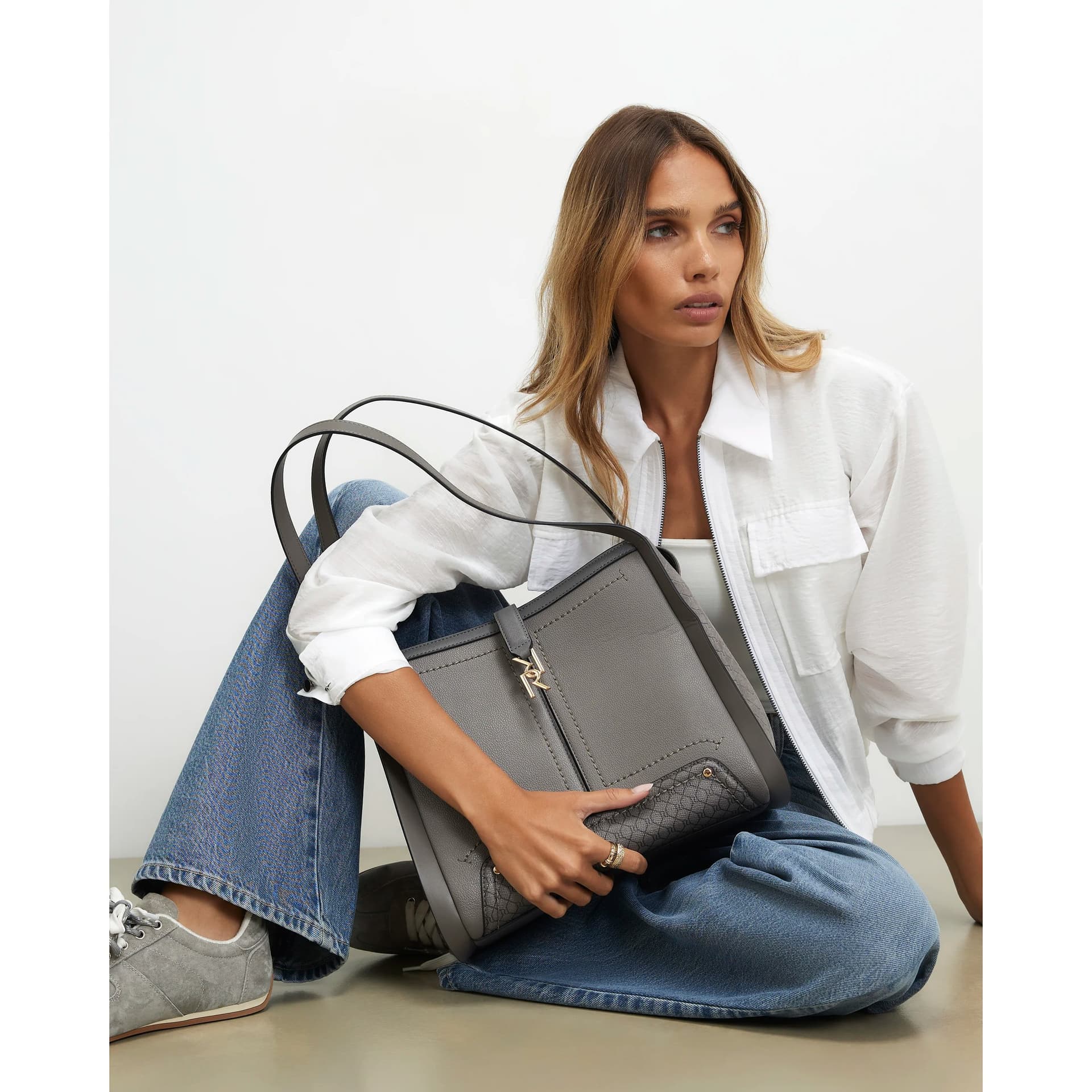 River Island River Island Womens Grey Rr Tab Front Shoulder Bag