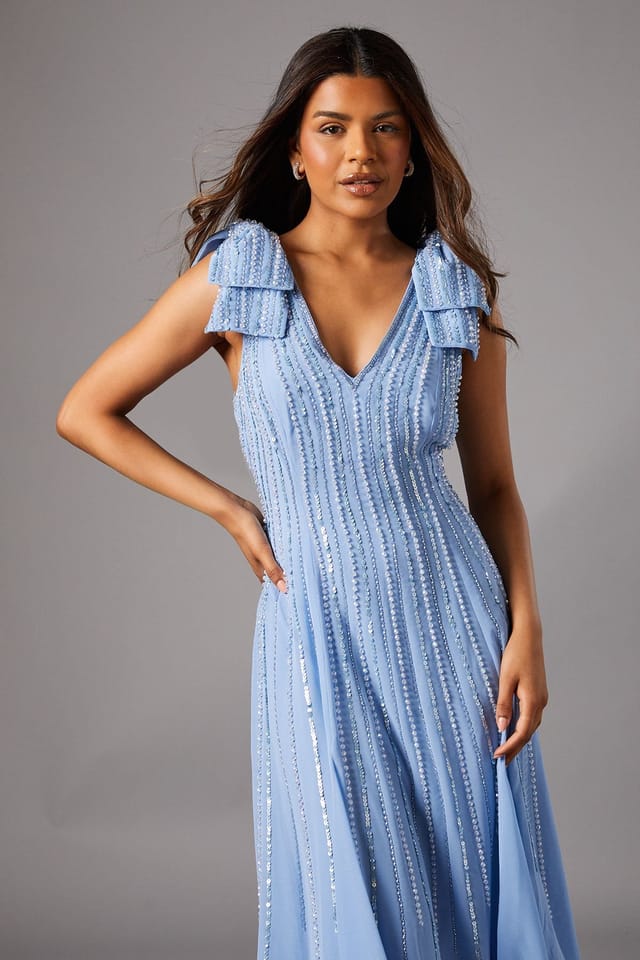 Coast Coast Women's Petite Bow Shoulder Embellished Midi Dress in Cornflower Blue - 2