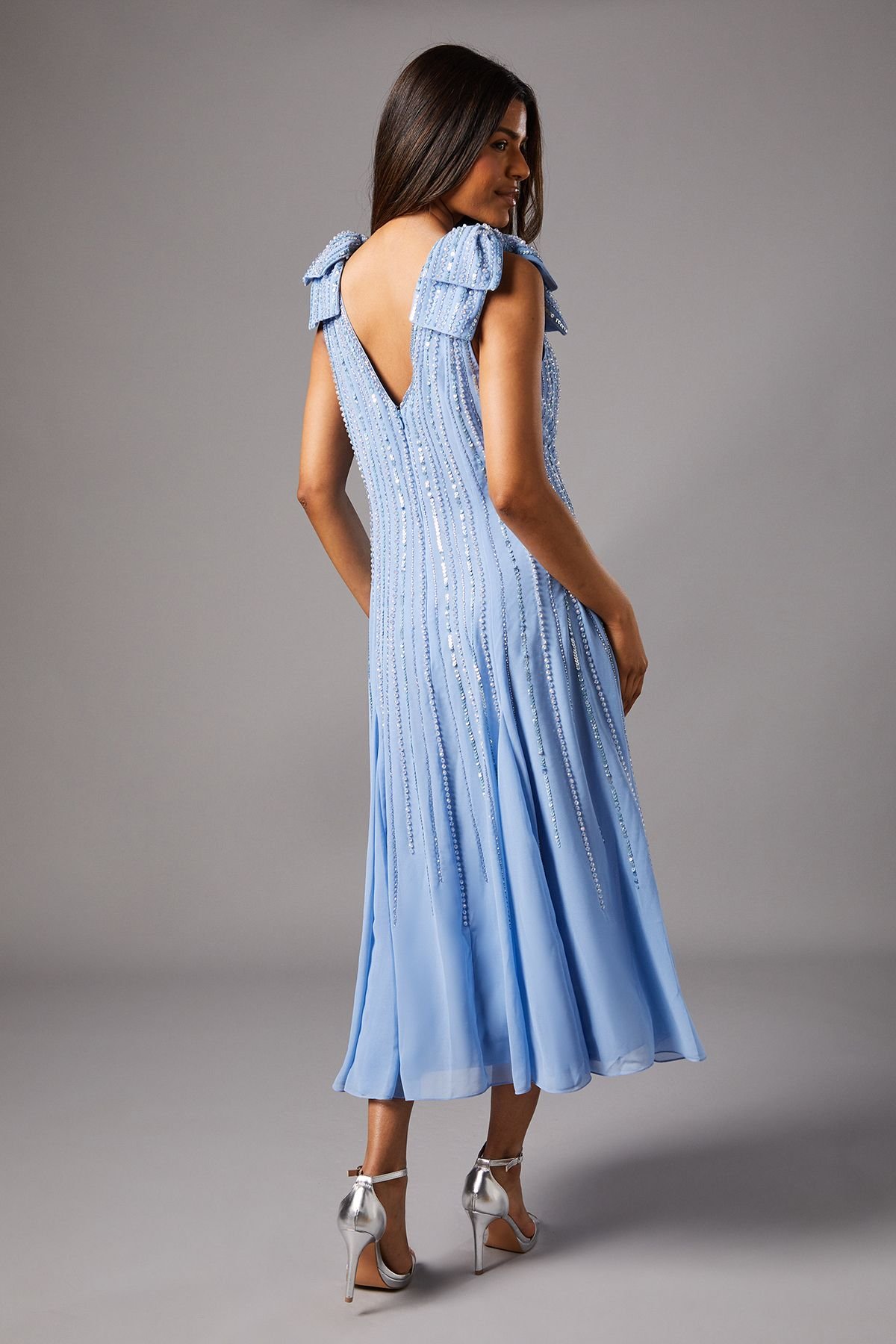 Coast Coast Women's Petite Bow Shoulder Embellished Midi Dress in Cornflower Blue - 4