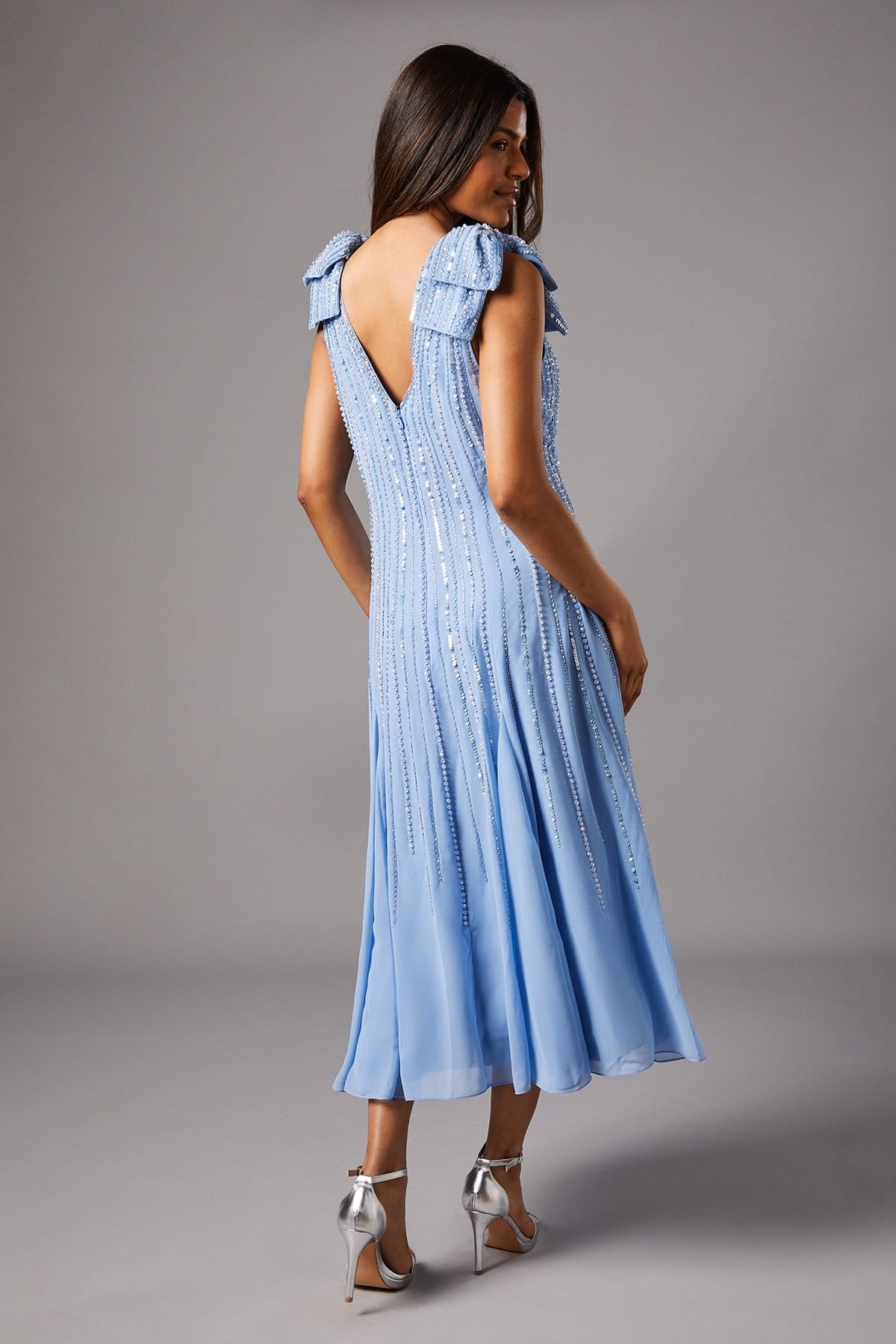 Coast Coast Women's Petite Bow Shoulder Embellished Midi Dress in Cornflower Blue - 4