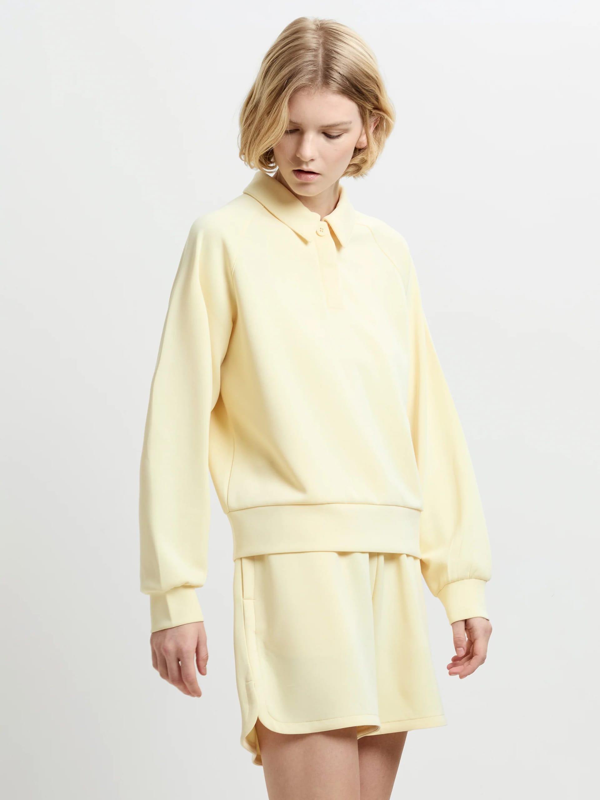 French Connection Butter Yellow Relaxed Sweat Rugby Top